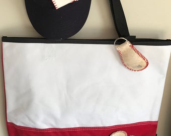 Tote bag/ Women's Baseball tote bag/baseball heart/ used baseball deconstructed