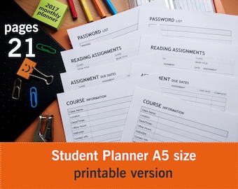 student planner, student planner 2017-2018 A5, college student planner, academic planner A5, study planner