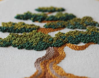 Hand Stitched Bonsai Tree Hoop Art