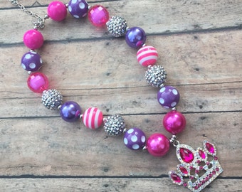 Princess Necklace - Birthday Princess - Princess necklace - Chunky necklace - Bubblegum Necklace - Toddler necklace - Crown necklace