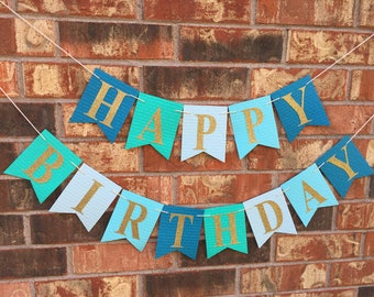 Turquoise birthday banner, Happy Birthday Banner, Personalized birthday banner, First Birthday banner, Blue Ombre Birthday banner