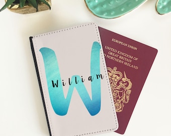 Personalised Passport Cover - Watercolour Blue Design - Passport Holder - Passport Wallet - Passport case - FREE POSTAGE