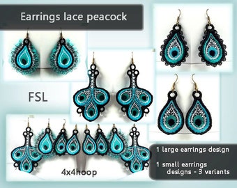 Earrings lace peacock No.192 - FSL - dentelle - designs - Machine embroidery digitze. /INSTANT DOWNLOAD