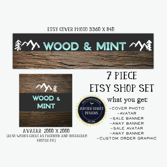 Wood Etsy Banner Set-Rustic Etsy Banner-Mint Etsy Set-Shop