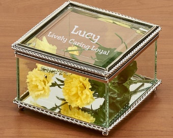 Engravable Glass Jewelry Box, Beaded Trinket Box, Personalized Jewelry Box, Personalized Glass, Glass Jewelry Box, Glass Box