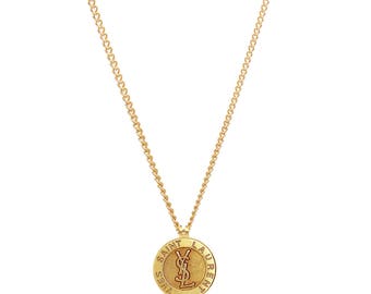 Re-worked Vintage Monogram Gold YSL Button Necklace Upcycled Unisex Yves Saint Laurent Button Pendant