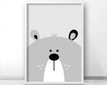 Bear Print, Digital Download Nursery Print, Bear Nursery Art, Printable Kids Art, Kids Print, Grey Nursery Decor, Baby Animal Print Download