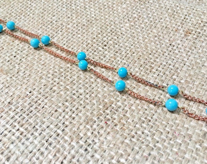 Turquoise Rosary, Rosary Necklace, Turquoise Necklace, Copper Necklace, Beaded Necklace, Chain Necklace, Copper Jewelry, Rosary Inspired