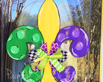 Mardi Gras Door Hanger / Spring Decor / Mardi Gras / Home Decor / Decoration / spring Wreath / door Decor / Seasonal / fleur de lis