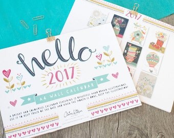 SALE!! 2017 Wall Calendar, A4 Calendar, Appointments Calendar, Illustrated Calendar