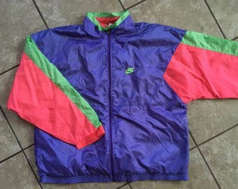 Nike Windbreaker 90's Sports and Fitness Blue Green Pink XL