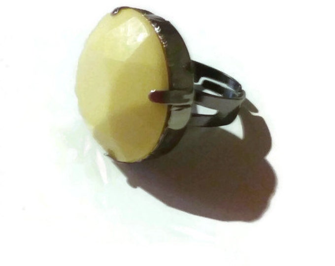 Pewter Yellow Stone Ring, Statement Piece, Circle Shape Ring, Bold Hotfun, Gift For Her, Gift For Girls, Yellow and Pewter, Nickel Free Meta