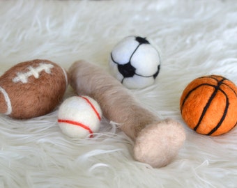 Felted Stuffed Sports Photo Prop; MADE TO ORDER; Newborn Photography Prop; Stuffed; Needle felted; Baseball; Football; Basketball; Soccer