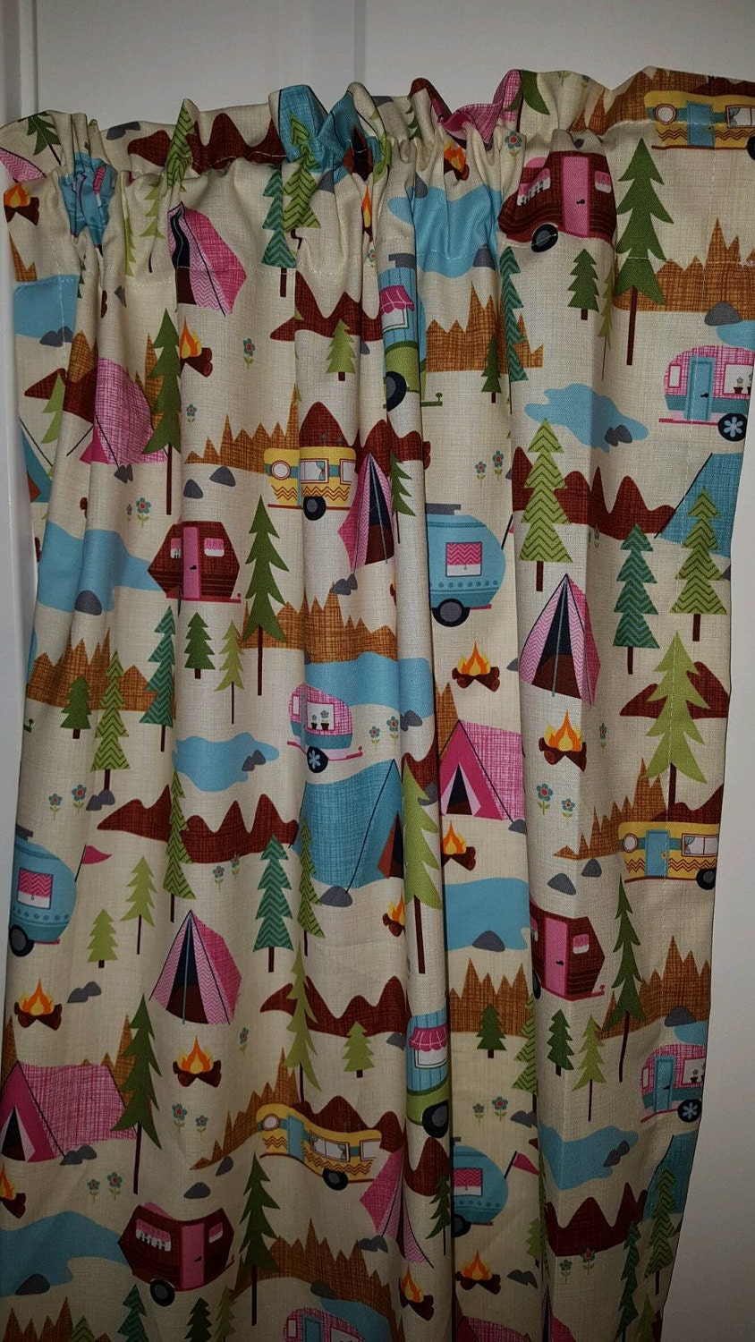 Retro camper happy camper curtain panels choose size
