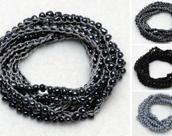 Wrap bracelet Beaded bracelet Beaded necklace Seed beads Dark gray bracelet Crochet bracelet Crochet jewelry Crochet necklace Beach bracelet
