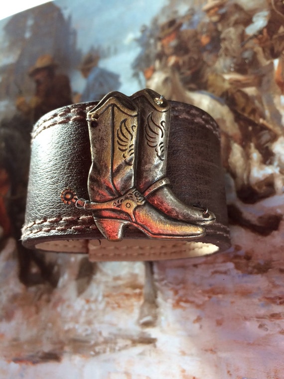 Vintage Cowboy Boots on Leather Cuff by HerSavingGrace on Etsy