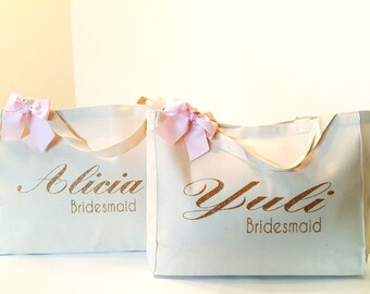 Set ToteBag and Tumbler-Personalized Tumbler-Canvas Tote-Handbag-Bride Purse-Bridal Party-Bridesmaid Tote Bag-Tumbler-Wedding Tote-Bride