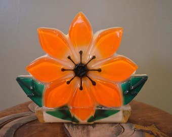 Vintage Lucite Acrylic Napkin Holder, Flower