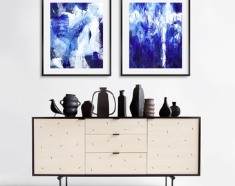 Set of 2 printable abstract painting, instant download acrylic blue abstract painting, printable abstract painting print set, wall art set