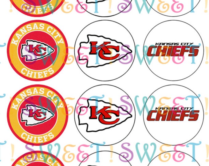Edible Kansas City Chiefs Cupcake, Cookie or Oreo Toppers - Wafer Paper or Frosting Sheet