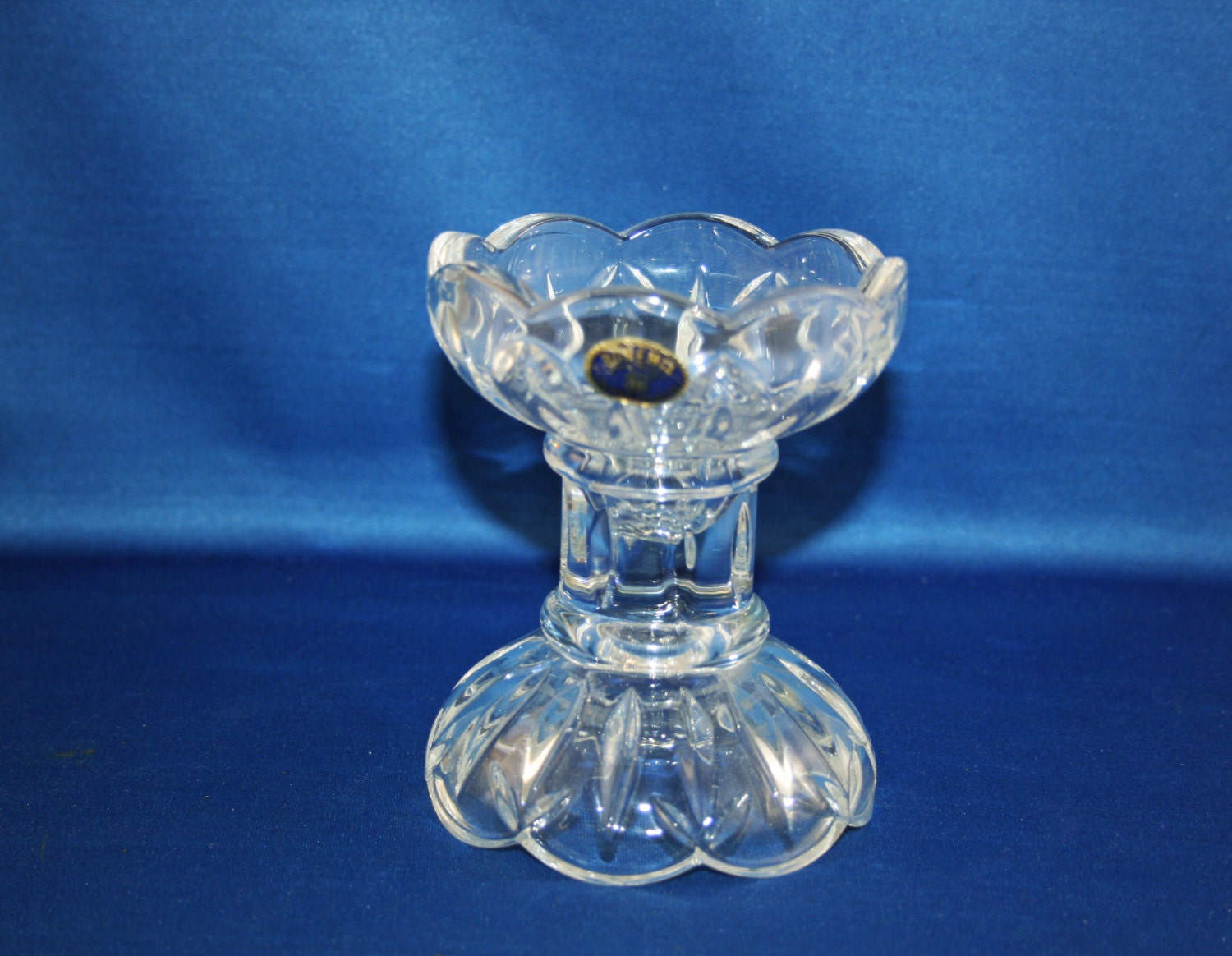 Vintage Bohemia Czech Republic Lead Crystal Barbell Candle Holder