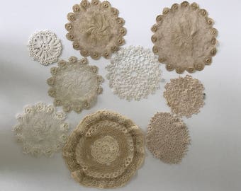 Vintage Doilies, Set of Nine