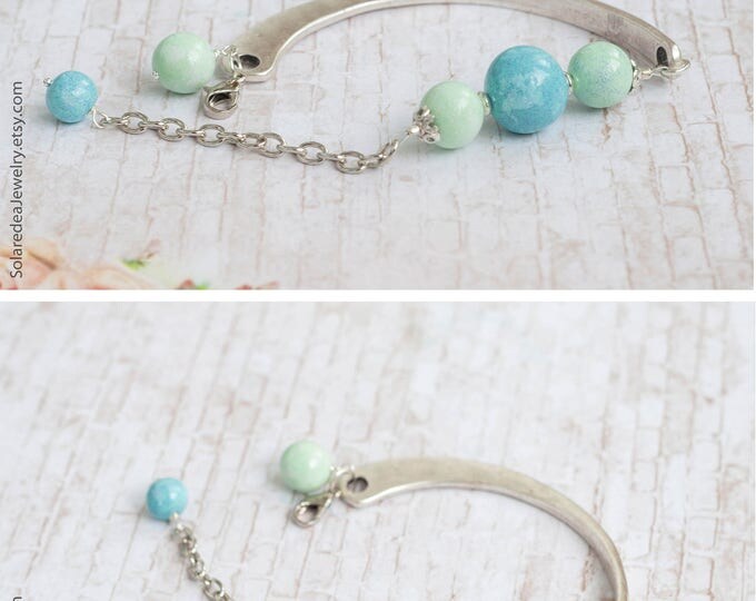 Summer outdoors Green blue bracelet // Blue green bracelet // Lagoon green bracelet // Green blue bangle // Birthday gift for wife