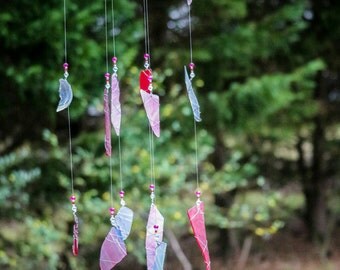 Red Sea Glass Wind Chime ~ Sun catcher ~ Interior Decoration ~ Garden Decoration ~ Wood Wind Chime Interior ~ Baby Nursery ~ Large Windchime