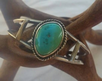 Vintage Sterling and Green Turquoise Cuff