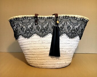 Decorated carrycot / lace basket / rack ibizenco / basket Beach / summer bag