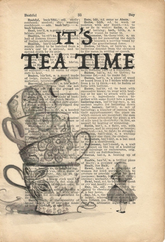 its tea time alice in wonderland vintage print wall art quote