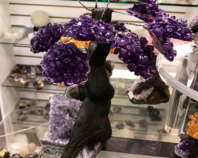 Amethyst Crystal Money Tree- 11" Tall- Amethyst Cluster Base & Amethyst "Leaves"- All Natural Crystals from Uruguay Fung Shui \ Home Decor