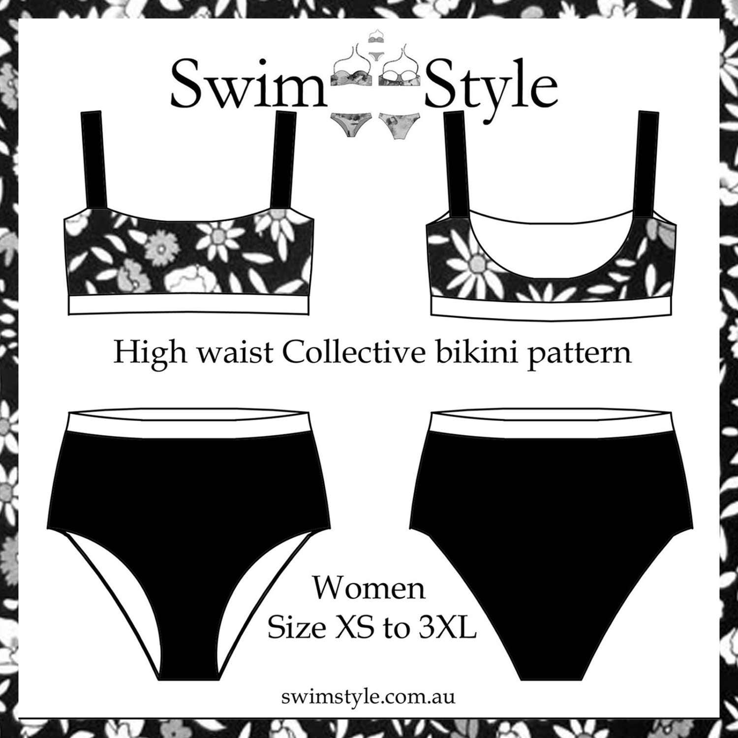 High waist Collective bikini sewing pattern Women size XS to