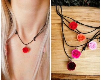 Best friend gift Choker necklace Boho choker Charm choker Birthday gift Red Pink Coral Girls jewelry Black choker Flower choker Gift for her