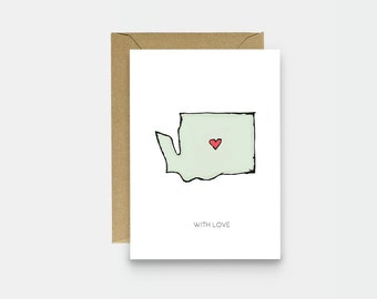 Washington State Illustration - Just Because Card - Miss You Card - Love Card - Greeting Card - Thinking Of You Card - With Love
