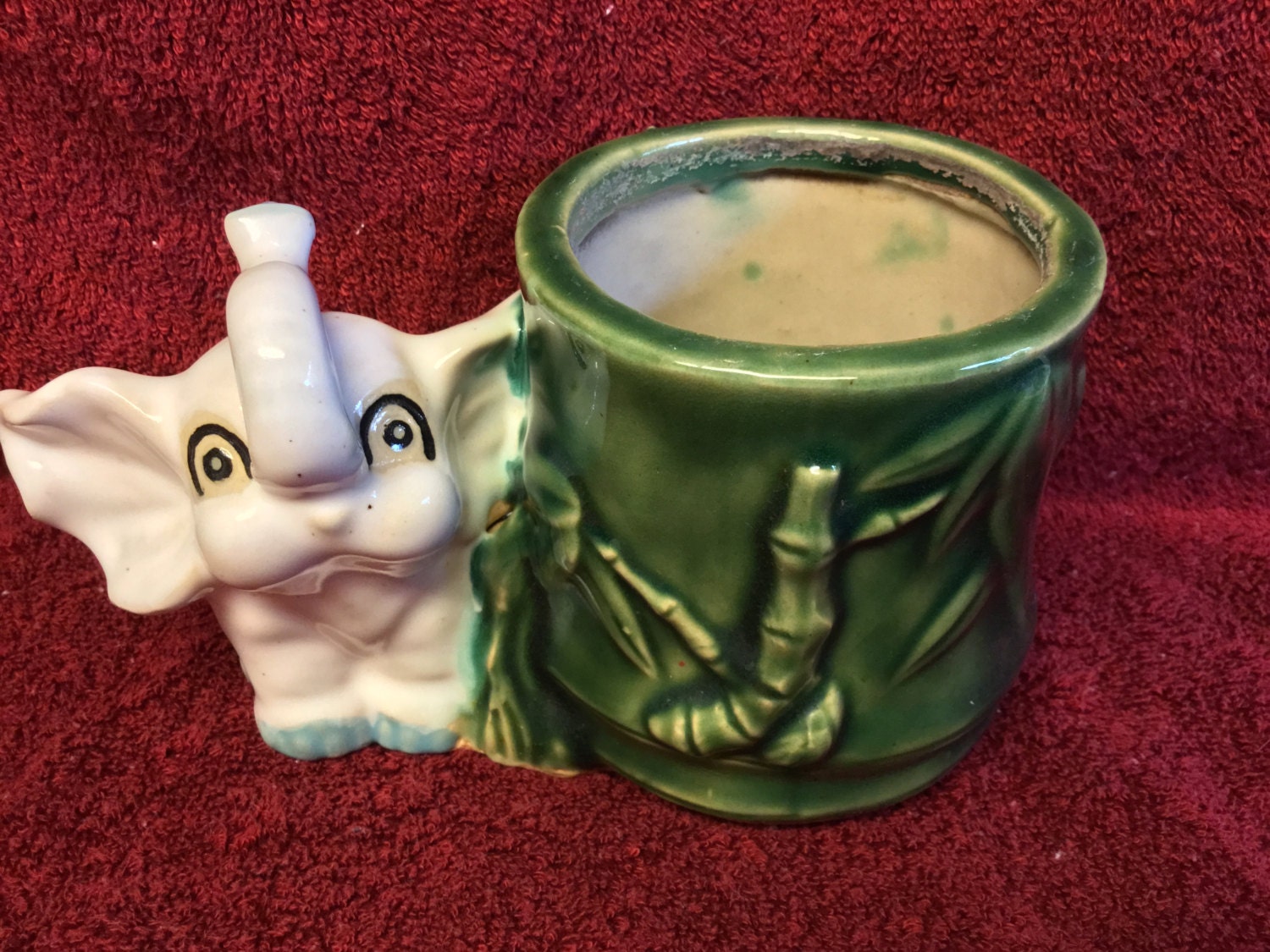 Baby Elephant Pottery Planter Pot Vase Bamboo Decorative