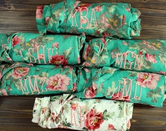 Bridesmaid Robe Set of 4 - Four Floral Bridesmaid Robes- Cotton robes - Bridesmaid gifts Personalized - Monogrammed Robes - 100% Cotton