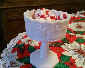 EAPG Starburst Sawtooth Opaque Milk Glass Compote Candy Dish Bon Bon
