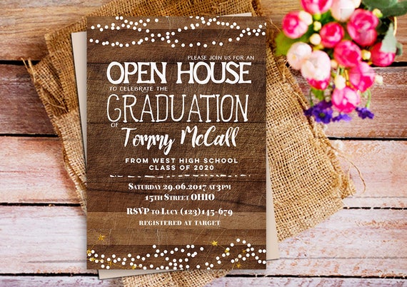 open house graduation invitation rustic wood graduation