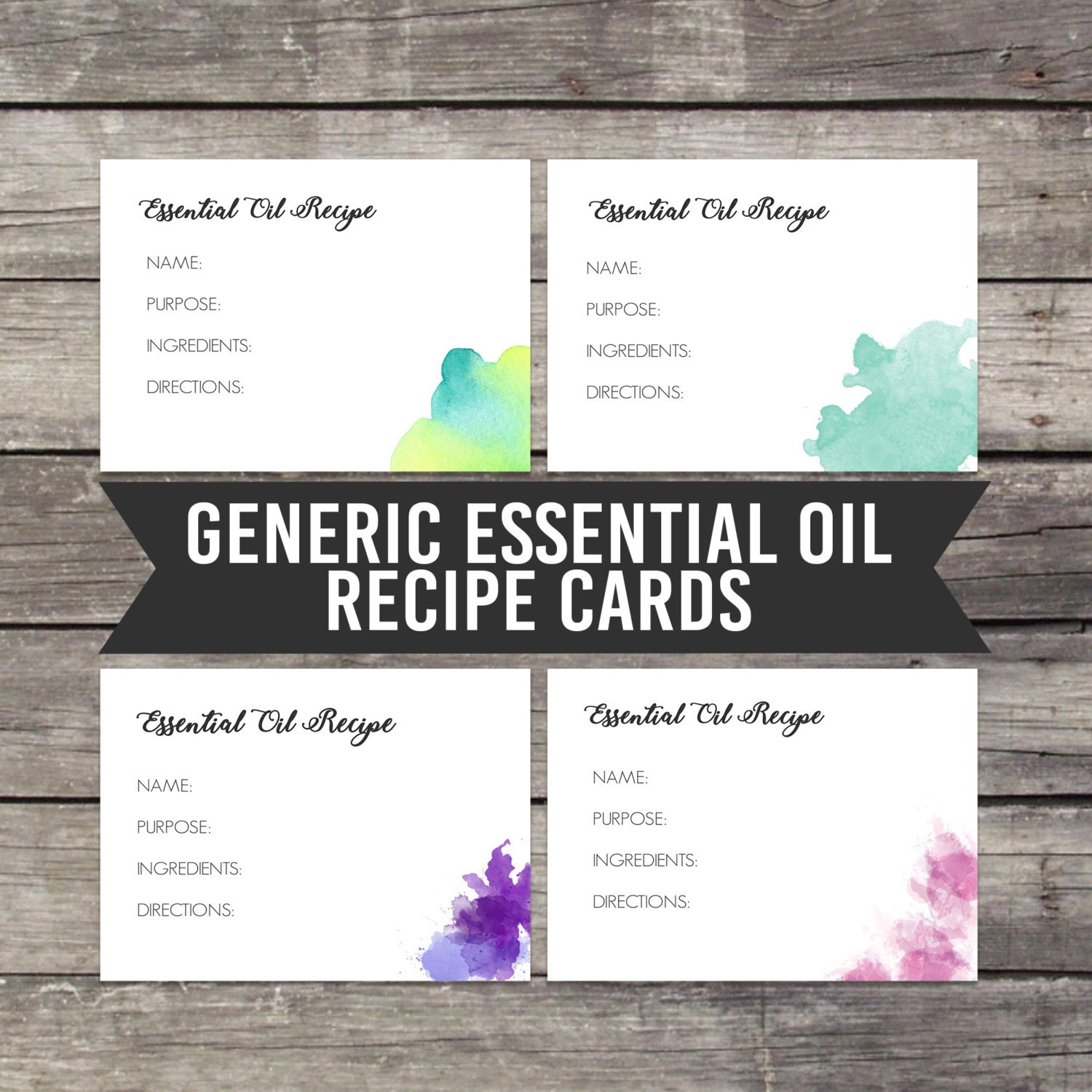 4 BLANK Essential Oil Recipe Cards All purpose Printable