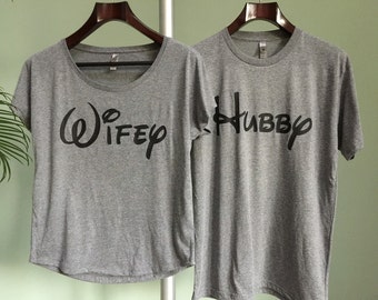 Disney Hubby Wifey Shirts, Disney Couple Shirt, disney couple shirts, Hubby Wifey Tshirt Set, disney wedding gifts, Disney Honeymoon shirts