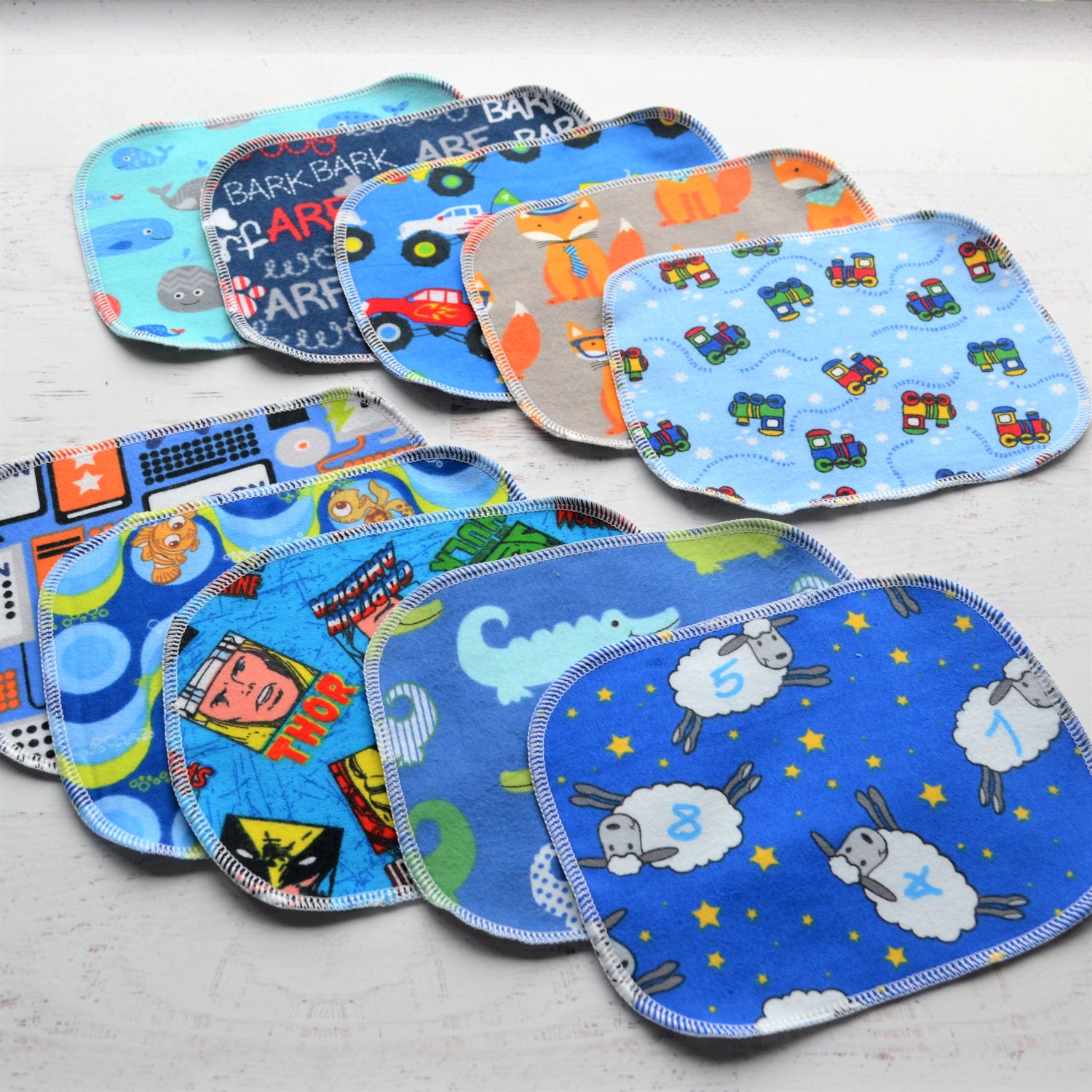 Set of 10 Cloth Wipes Boys Cloth Diaper Wipes Cloth Baby