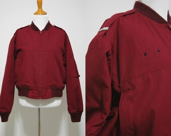 80s/90s Maroon Flight Jacket - Burgundy Bomber Jacket - Size Medium