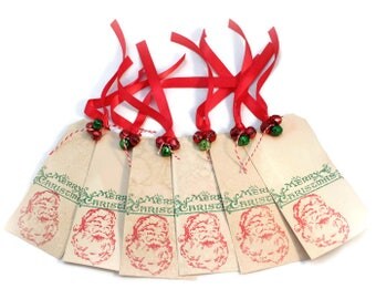 Christmas Gift Tags, Tea Dyed, Retro, Vintage Style, Santa, Merry Christmas Tags, Hang Tags, Shipping Tags, Christmas Gift Tags