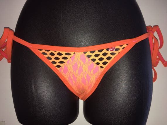 ONEof aKIND *** MissManeater VANDALIZE tie side spliced boutique bikini pant *** SUPER LOW rise!
