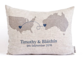 Rustic Linen Pillow, Country To Country, State to State, Couples Gift, Housewarming Gift, Anniversary Gift, Gift for Him, Gift For Her
