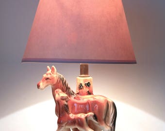 Ceramic Mare & Foal Horse Table Lamp