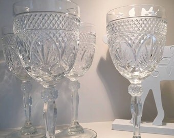 7 Cris D' Arques Wine Glasses, Durand Luminarc, Clear Pressed Glasses, Vintage Wine Glass, Vintage Stemware, Wedding Wine/Water Glass, 1970