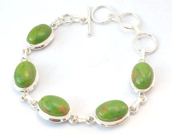 Adjustable Green Copper Turquoise Bracelet - Sterling Silver Handmade Bracelets - Turquoise Bracelet