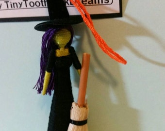 Halloween Witch Ornament, tiny toothpick doll, made to order